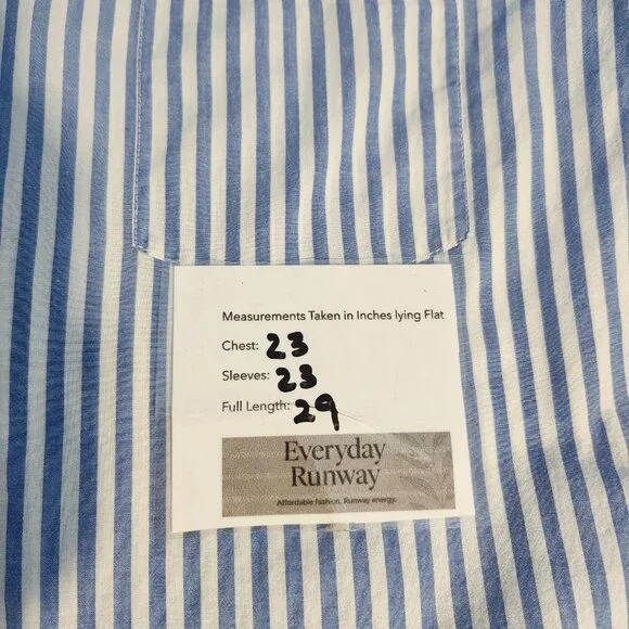 H&M Blue White Stripe Button Front Top L Long Sleeve 100% Cotton Coastal Capsule - Picture 10 of 10